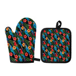 Macaw Parrot Pattern Print Oven Mitt And Pot Holder Set