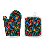 Macaw Parrot Pattern Print Oven Mitt And Pot Holder Set
