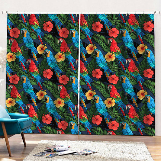 Macaw Parrot Pattern Print Pencil Pleat Curtains