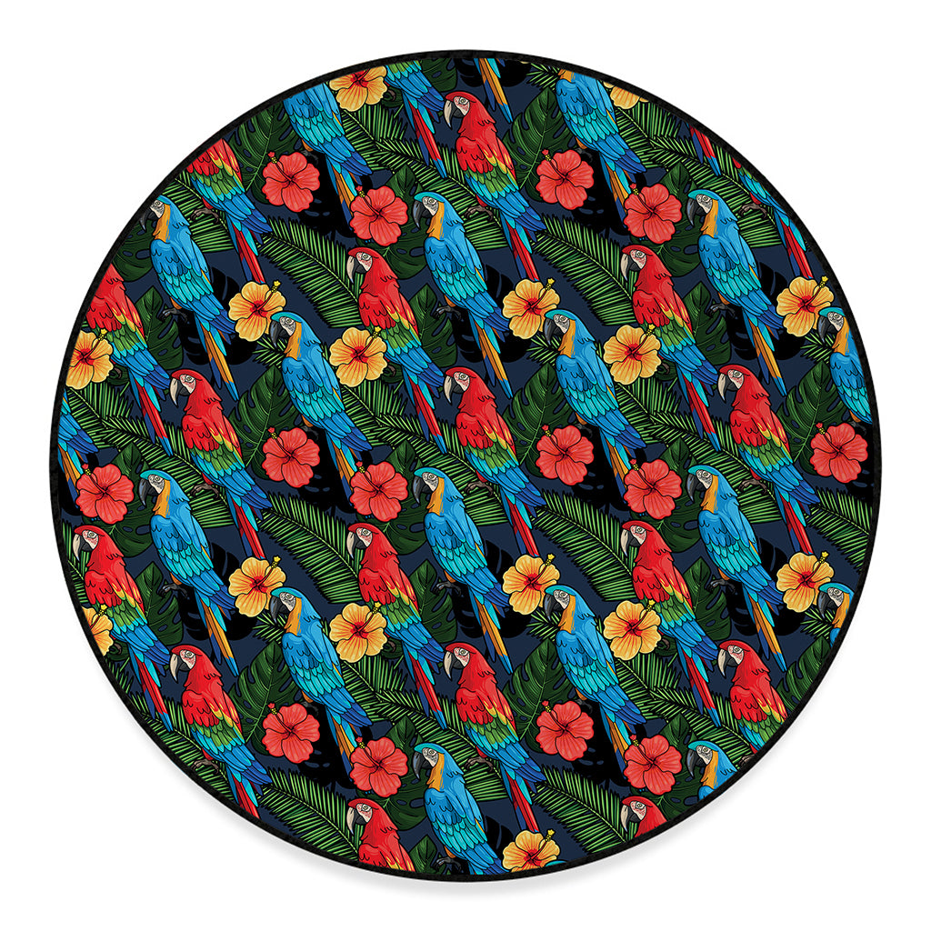 Macaw Parrot Pattern Print Round Floor Mat