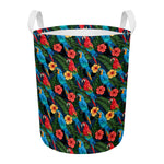 Macaw Parrot Pattern Print Round Laundry Basket