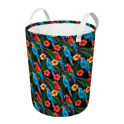 Macaw Parrot Pattern Print Round Laundry Basket