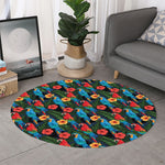 Macaw Parrot Pattern Print Round Rug