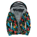 Macaw Parrot Pattern Print Sherpa Lined Zip Up Hoodie
