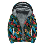 Macaw Parrot Pattern Print Sherpa Lined Zip Up Hoodie