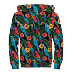 Macaw Parrot Pattern Print Sherpa Lined Zip Up Hoodie
