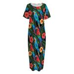 Macaw Parrot Pattern Print Short Sleeve Long Nightdress