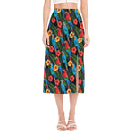 Macaw Parrot Pattern Print Side Slit Midi Skirt