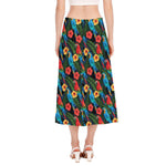 Macaw Parrot Pattern Print Side Slit Midi Skirt