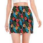 Macaw Parrot Pattern Print Side Slit Mini Skirt