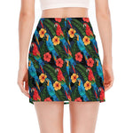 Macaw Parrot Pattern Print Side Slit Mini Skirt