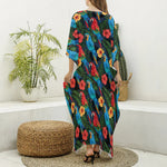 Macaw Parrot Pattern Print Silk V-Neck Kaftan Dress