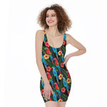Macaw Parrot Pattern Print Sleeveless Bodycon Dress