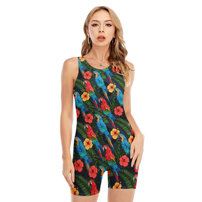 Macaw Parrot Pattern Print Sleeveless One Piece Swimsuit