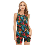 Macaw Parrot Pattern Print Sleeveless One Piece Swimsuit