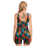 Macaw Parrot Pattern Print Sleeveless One Piece Swimsuit
