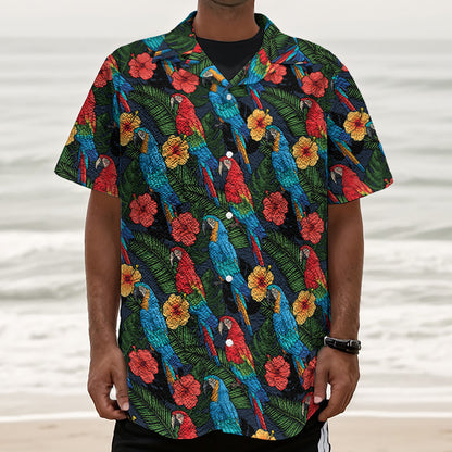 Macaw Parrot Pattern Print Textured Short Sleeve Shirt