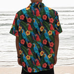 Macaw Parrot Pattern Print Textured Short Sleeve Shirt