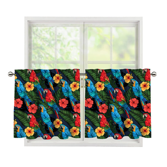 Macaw Parrot Pattern Print Tier Curtains