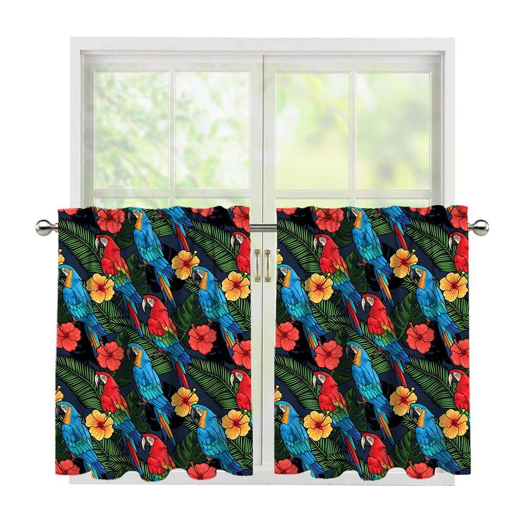 Macaw Parrot Pattern Print Tier Curtains