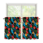 Macaw Parrot Pattern Print Tier Curtains
