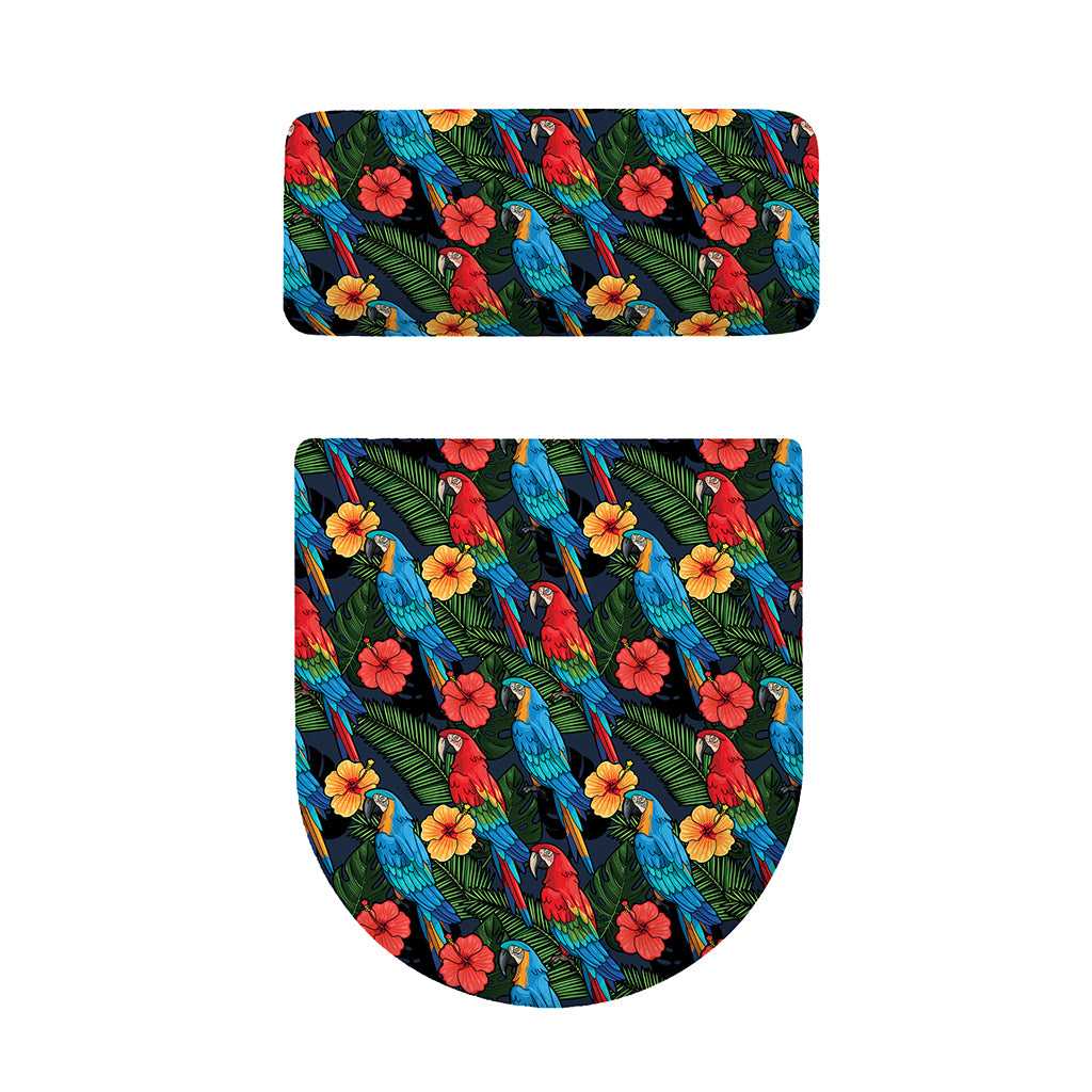 Macaw Parrot Pattern Print Toilet Lid And Tank Cover Set