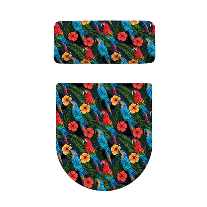 Macaw Parrot Pattern Print Toilet Lid And Tank Cover Set