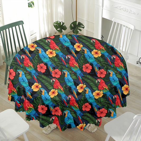 Macaw Parrot Pattern Print Waterproof Round Tablecloth