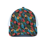 Macaw Parrot Pattern Print White Mesh Trucker Cap
