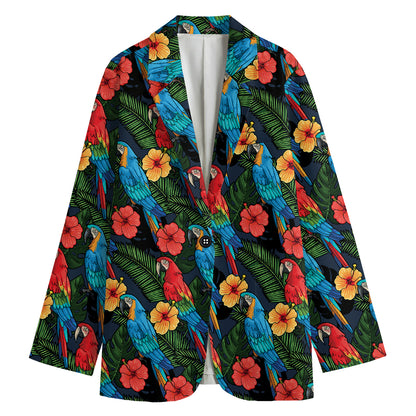 Macaw Parrot Pattern Print Women's Cotton Blazer