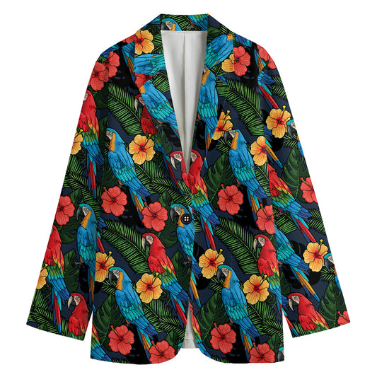 Macaw Parrot Pattern Print Women's Cotton Blazer