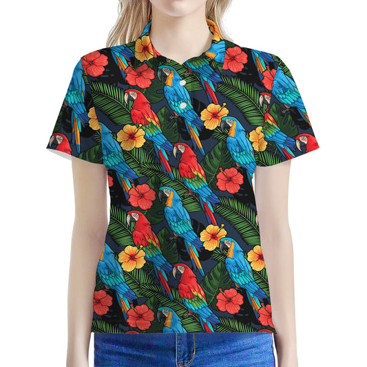 Macaw Parrot Pattern Print Women's Polo Shirt