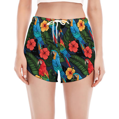 Macaw Parrot Pattern Print Women's Split Running Shorts