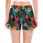 Macaw Parrot Pattern Print Women's Split Running Shorts