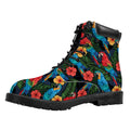 Macaw Parrot Pattern Print Padded Collar Lace Up Boots