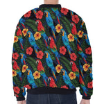 Macaw Parrot Pattern Print Zip Sleeve Bomber Jacket