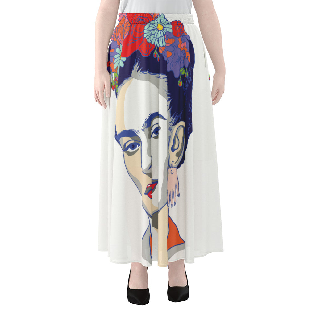 Magdalena Carmen Frida Kahlo Print Chiffon Maxi Skirt