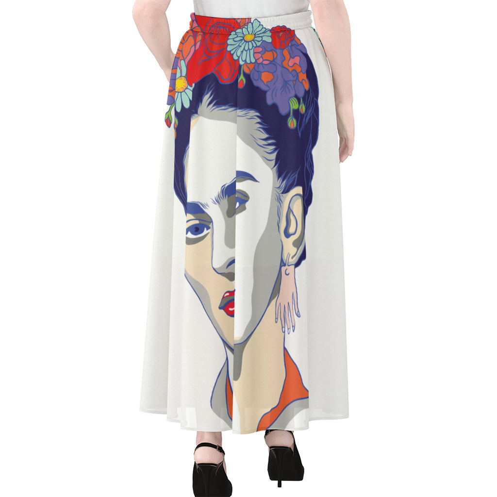 Magdalena Carmen Frida Kahlo Print Chiffon Maxi Skirt