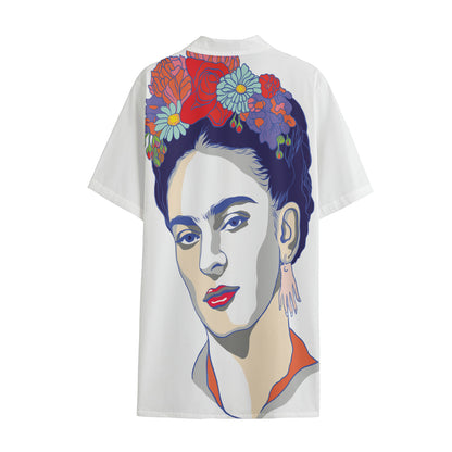 Magdalena Carmen Frida Kahlo Print Cotton Hawaiian Shirt