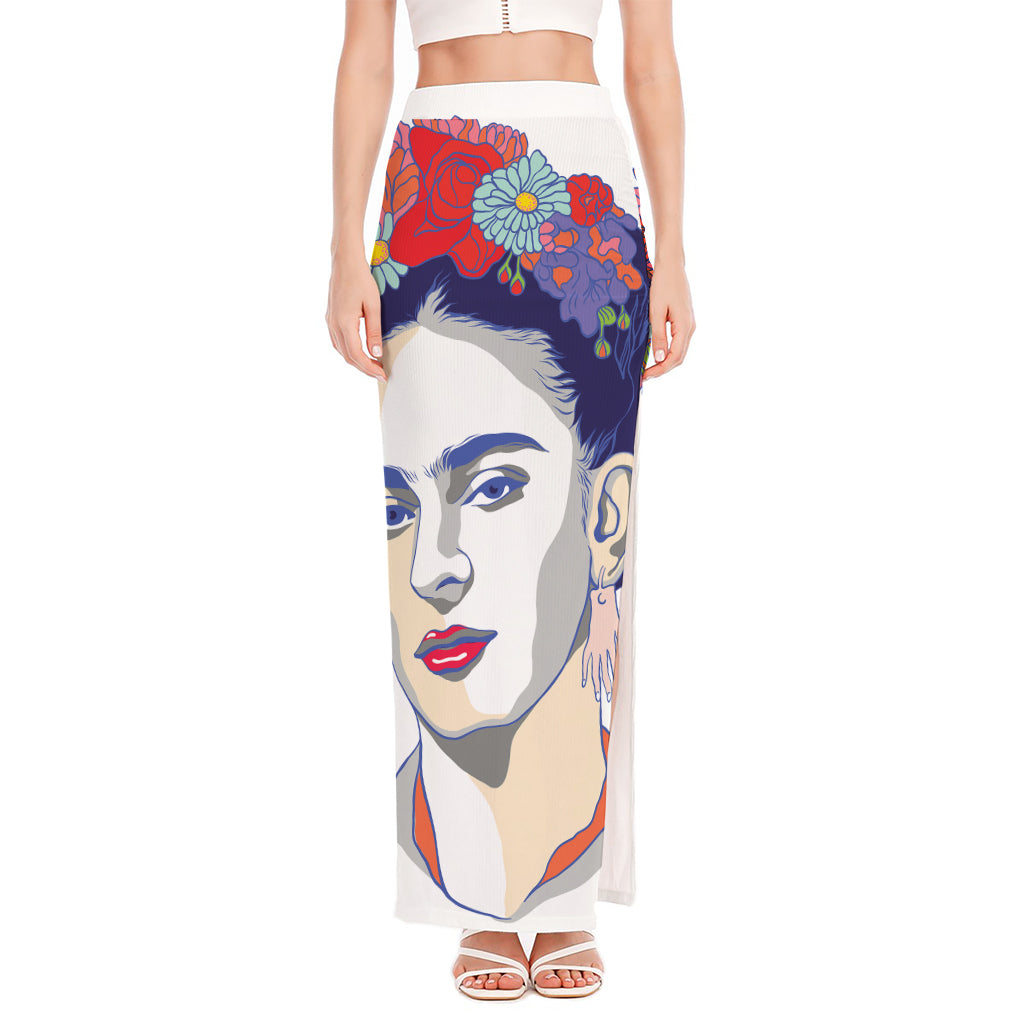 Magdalena Carmen Frida Kahlo Print High Slit Maxi Skirt