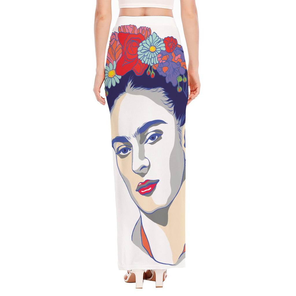 Magdalena Carmen Frida Kahlo Print High Slit Maxi Skirt