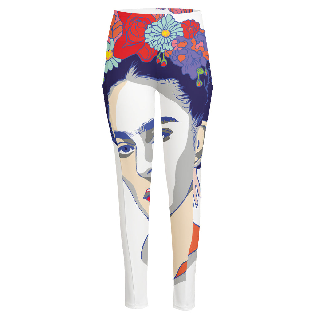 Magdalena Carmen Frida Kahlo Print High-Waisted Pocket Leggings