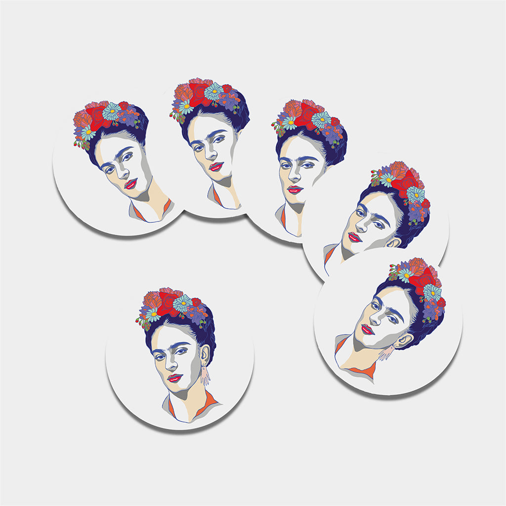 Magdalena Carmen Frida Kahlo Print Leather Coaster Set
