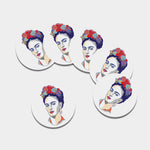 Magdalena Carmen Frida Kahlo Print Leather Coaster Set