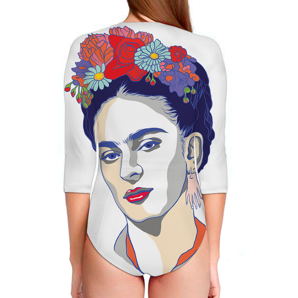 Magdalena Carmen Frida Kahlo Print Long Sleeve Swimsuit