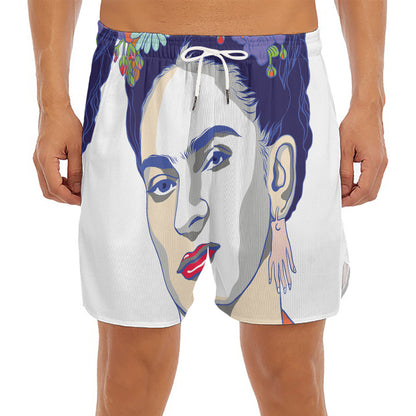 Magdalena Carmen Frida Kahlo Print Men's Split Running Shorts