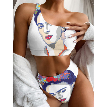 Magdalena Carmen Frida Kahlo Print One Shoulder Bikini Top