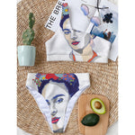 Magdalena Carmen Frida Kahlo Print One Shoulder Bikini Top