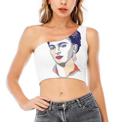 Magdalena Carmen Frida Kahlo Print One Shoulder Crop Top