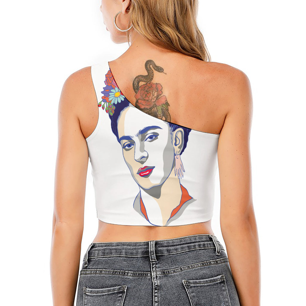 Magdalena Carmen Frida Kahlo Print One Shoulder Crop Top